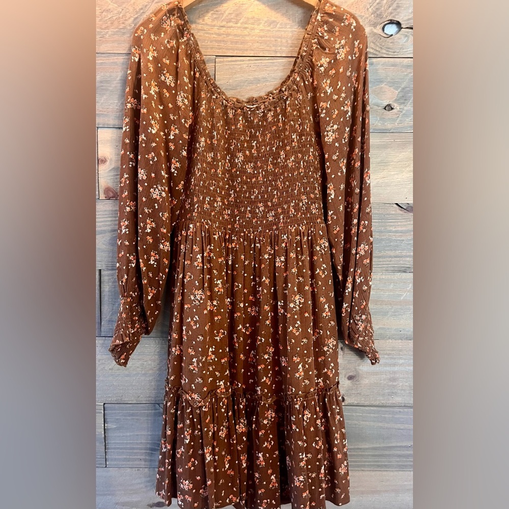 MIDI COQUETTE MILKMAID PEASANT DRESS MEDIUM CHOCOLATE BROWN COTTAGE CORE